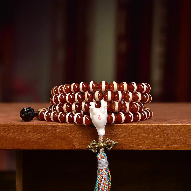 Natural Red One-Line Dzi Beads 108 Beads Mala Necklace