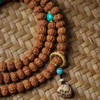 Dragon Vein Exploding Texture Rudraksha 108 Mala Beads Bracelet with Agate Stone Accents