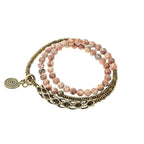 Vintage Multi-Layer Flower Red Jasper Bead Bracelet – Long Wrap with Brass Accents