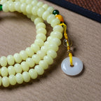 Natural Weathered Milky Yellow Bodhi Bracelet with Stone Accents – 108 Mala Beads for Women