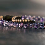 Vintage Double-Wrap Amethyst Phantom Quartz Bracelet – Brass Accents & Spiritual Style