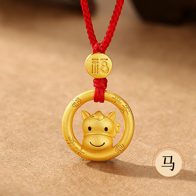 Year of the Horse Chinese Zodiac Red String Necklace – Handwoven Luck Amulet