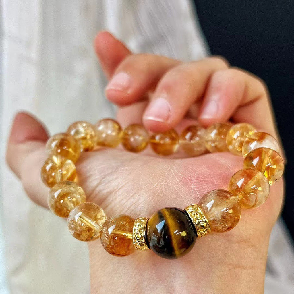 10MM Natural Citrine Crystal Bracelet Premium Tiger's Eye Bracelet for Wealth