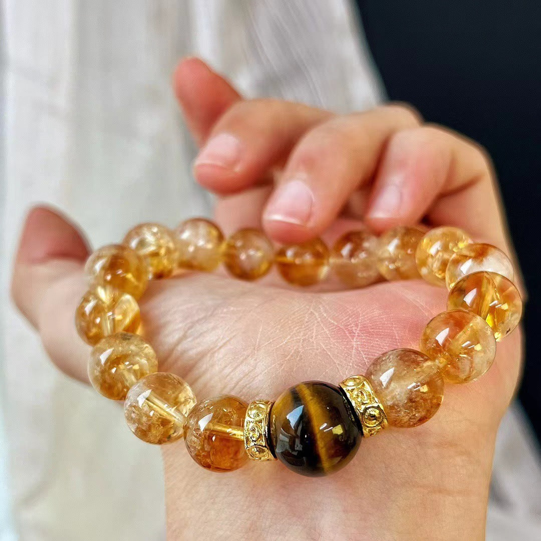 10MM Natural Citrine Crystal Bracelet Premium Tiger's Eye Bracelet for Wealth