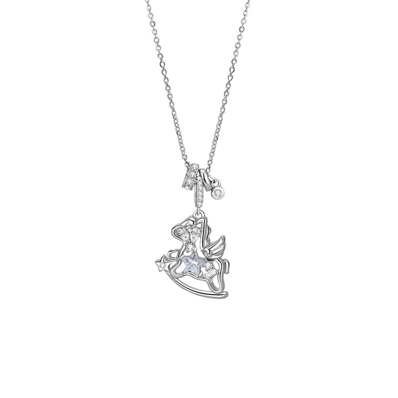 S925 Sterling Silver Small Flying Horse Necklace for Women – Boutique Design