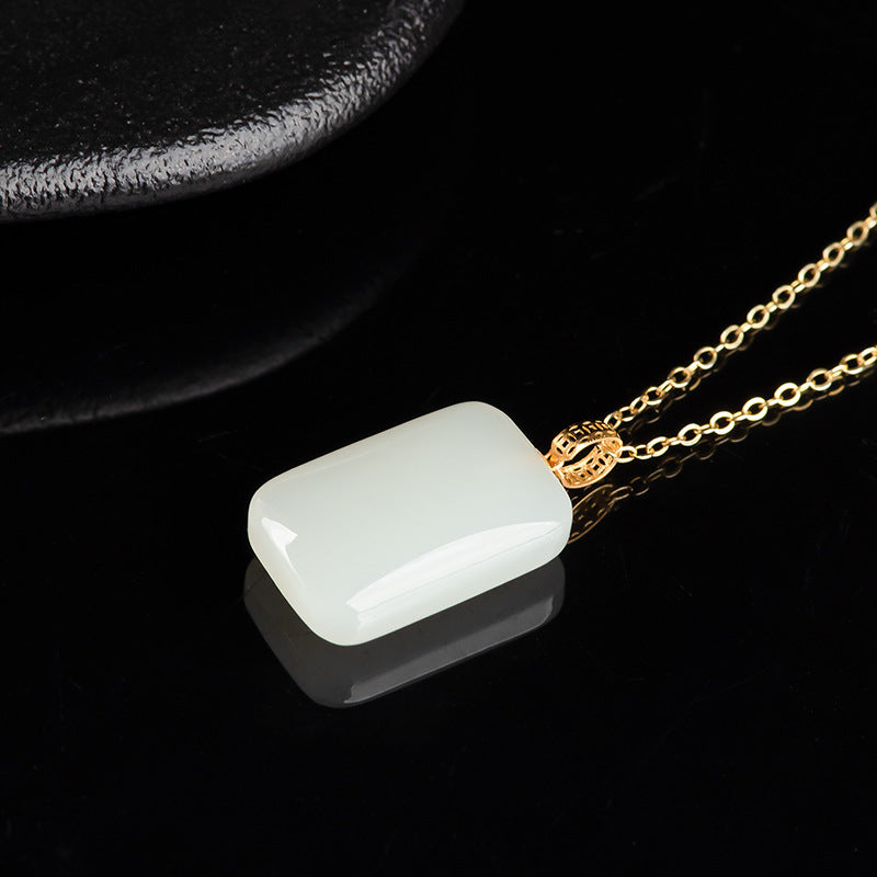 Hetian White Jade Mini Wushi Plaque Pendant | Peace & Protection Amulet