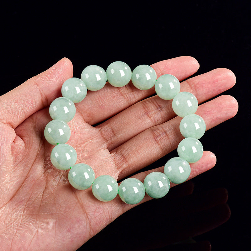 Natural Burmese A-Grade Jadeite Round Bead Bracelet – 13mm Beads, Spiritual Healing & Protection