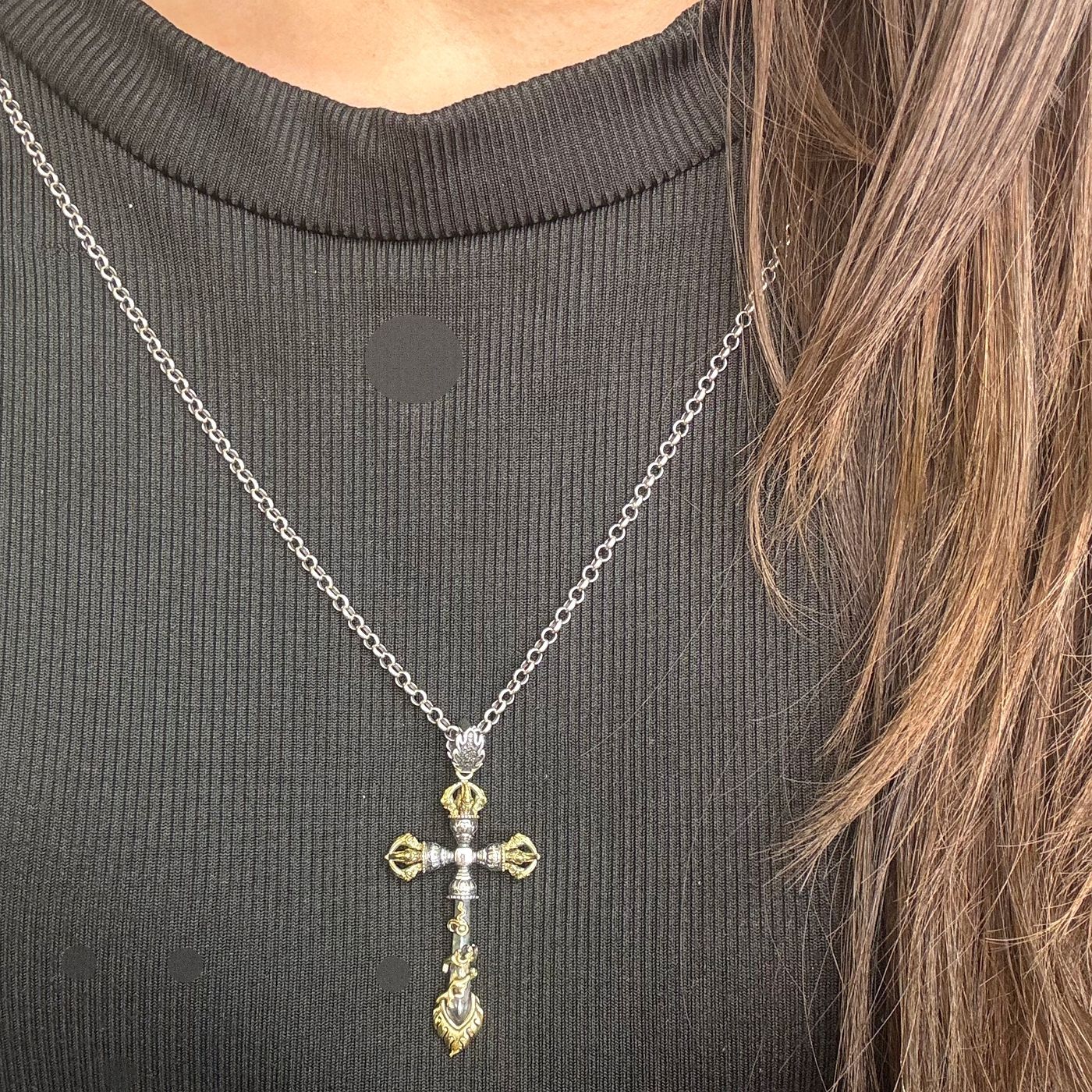 925 Sterling Silver Vajra Cross Pendant