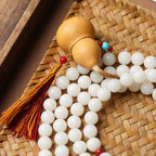 High-Polish White Jade Bodhi 108 Beads Bracelet with Hand-Carved Gourd Charm – Handheld or Crossbody Style