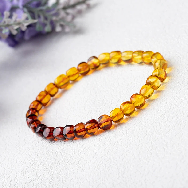 Natural Amber Blood Piebald Gradient Square Old-Style Bead Bracelet – Minimalist Unisex Handmade Jewelry