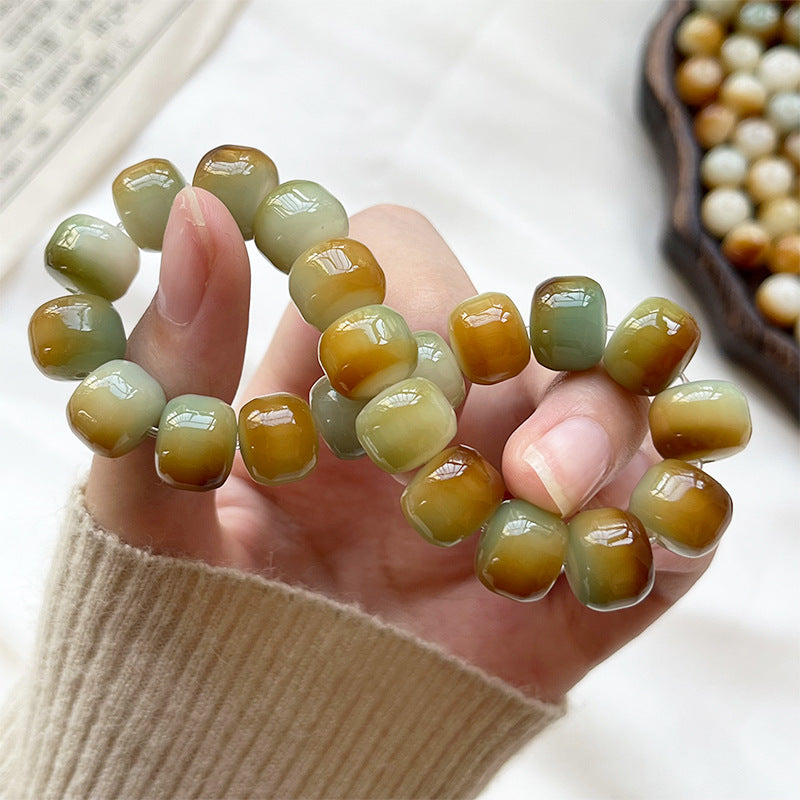 Natural Bodhi Bracelet with Burger-Shaped Beads (Multiple Colors Available)