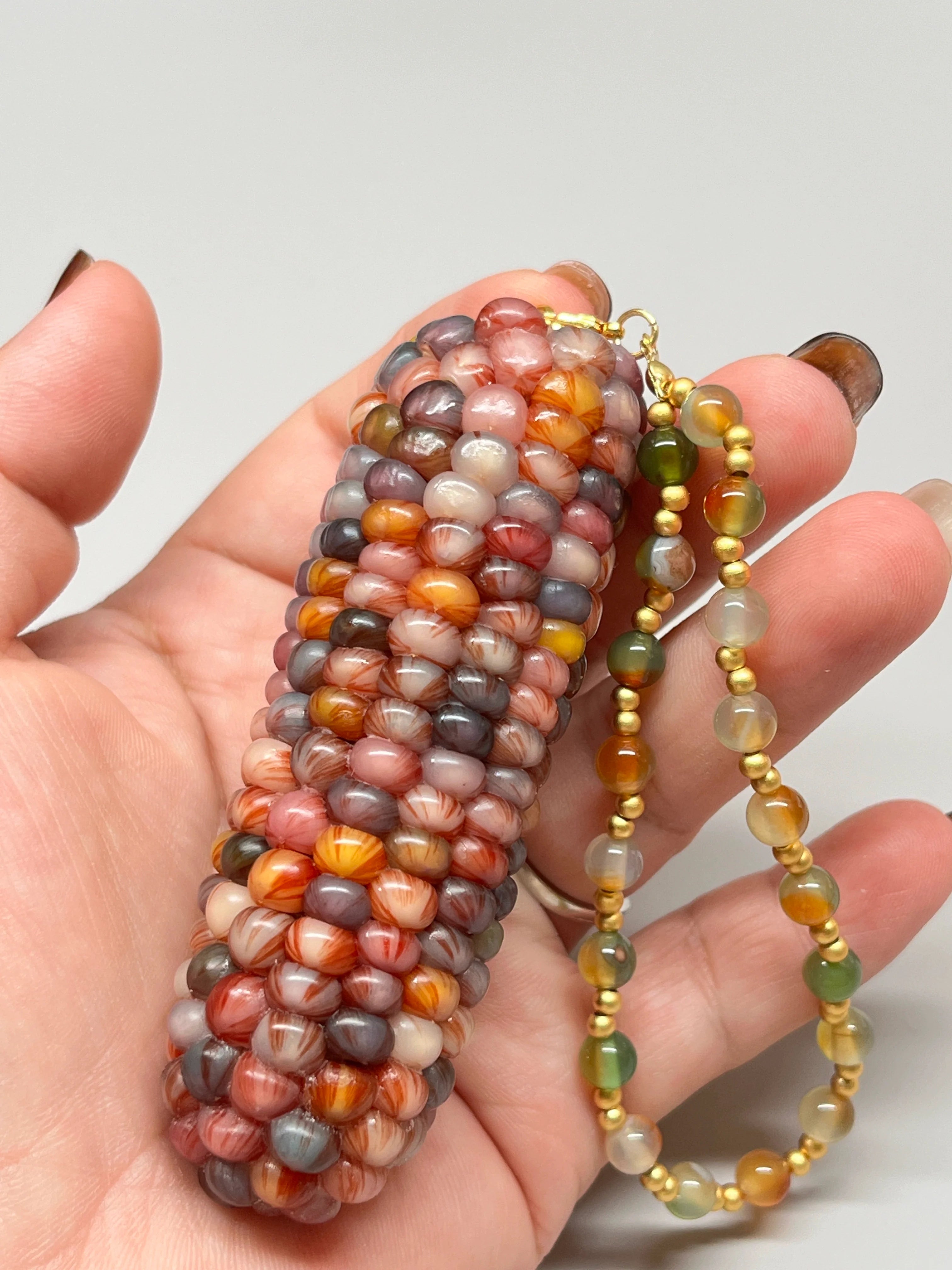 Colorful Gemstone Natural Corn Ornament with Veins