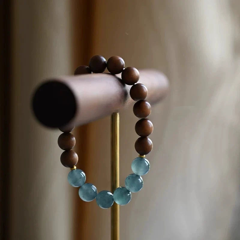 Vietnamese Agarwood Blue Jadeite Bead Bracelet for Women