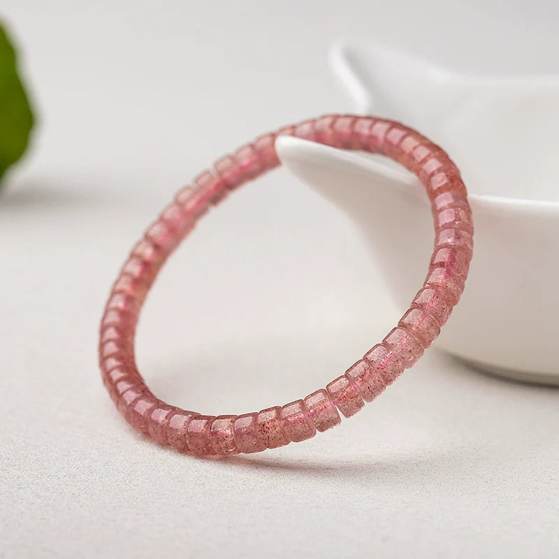 7A Natural Clear Red Strawberry Quartz Bracelet – Premium Straight-Cut Design, Multiple Bead Shapes Available