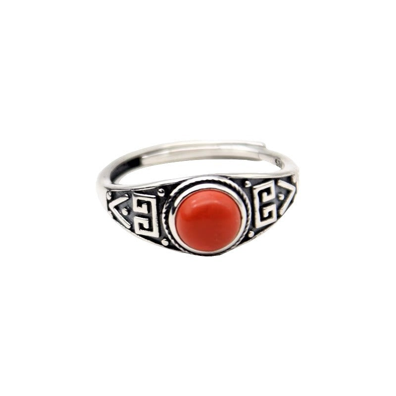 S925 Sterling Silver Vintage Red Agate Open Ring – Minimalist Band for Women