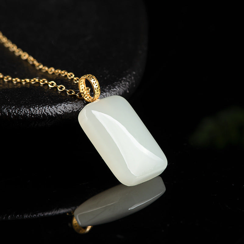 Hetian White Jade Mini Wushi Plaque Pendant | Peace & Protection Amulet
