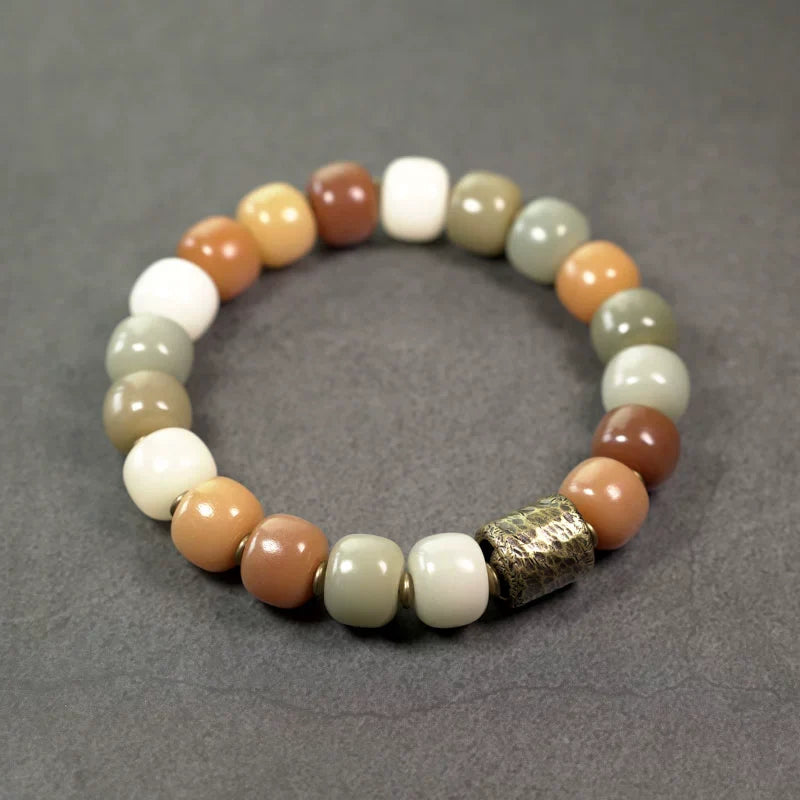 Multi-Colored Bodhi Seed & Brass Bead Bracelet – Stress Relief Wrist Mala