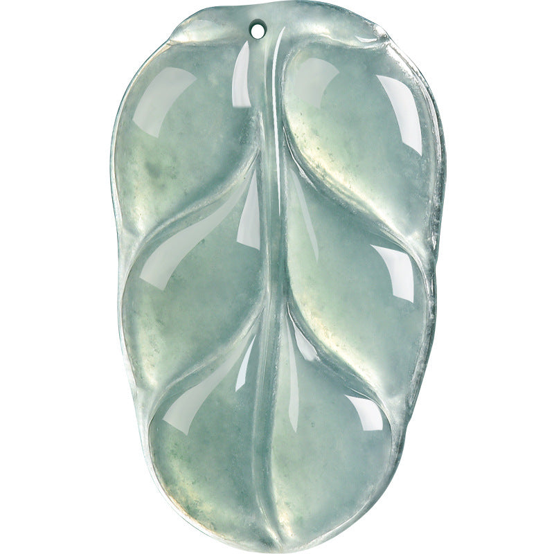 Natural Blue Water Jadeite Leaf Pendant – A-Grade Jade, Elegant Spiritual Necklace