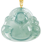 Natural Blue Water Jadeite Cai Shen Pendant – A-Grade Jade, 18K Gold Setting, Auspicious Wealth Talisman