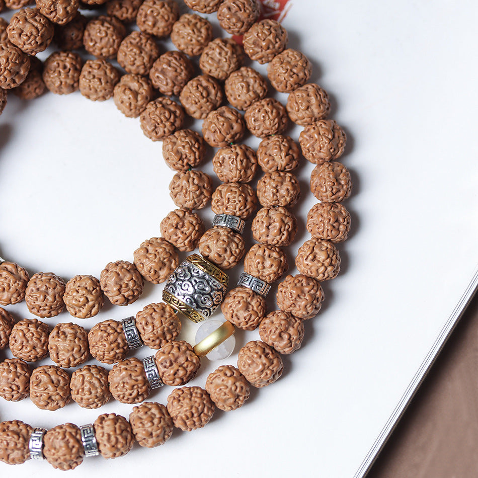 Tibetan Dragon Vein "Exploding"Texture Rudraksha 108 Mala Beads Bracelet