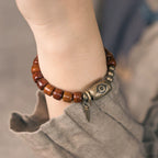 Tibetan Handmade Yak Bone Beaded Bracelet with Brass Dzi Beads and Vintage Brass Accents