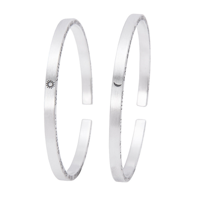 S999 Pure Silver Moon & Sun Couple Bangle