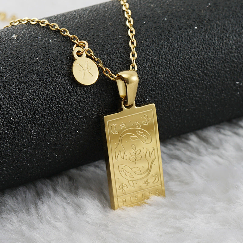 12 Zodiac Sign Pendant Necklace – 18K Gold-Plated Titanium Steel