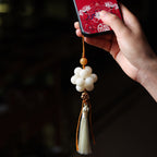 Handmade White Jade Bodhi Woven Tassel Charm Strap for Phone, Bag, or Car
