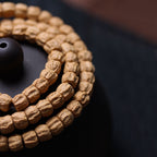 Cypress Seed 108 Mala Beads Bracelet with Straight-Cut Ghost Face – Handcrafted in Tibet
