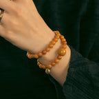 Natural Yellow-Brown Bodhi Double Wrap Bracelet with Brass Accents
