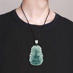 Natural Blue Water Jadeite Amitabha Buddha Pendant – A-Grade Jade, Zodiac Dog & Pig Guardian Talisman