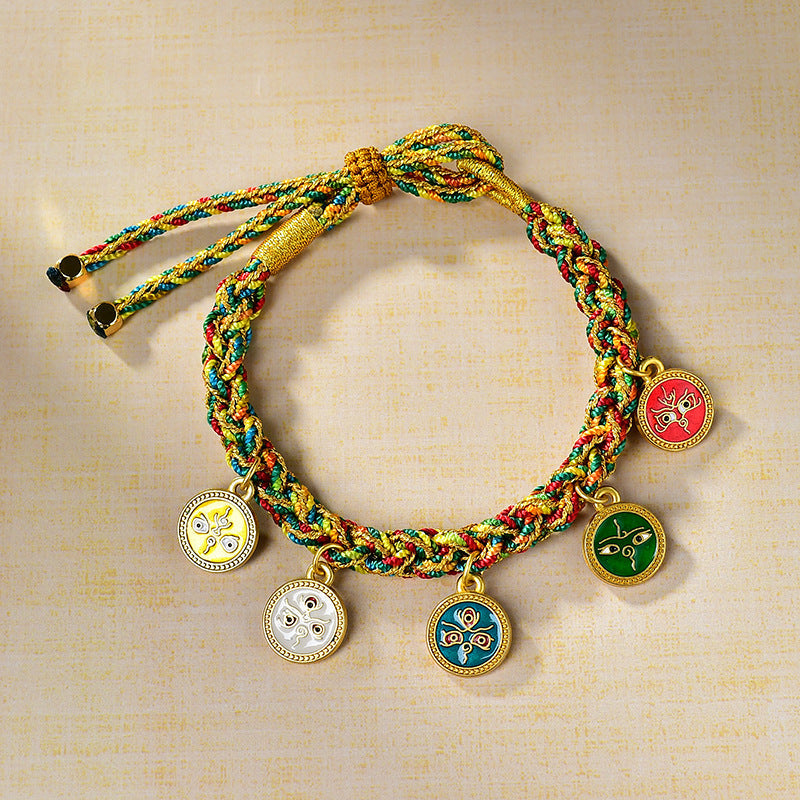 Tibetan Five Wealth Gods Blessing Bracelet – Handwoven with Green Tara Energy