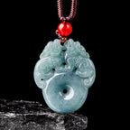 Natural Ice Blue Jadeite Double Pi Xiu “Peace Coin” Pendant – Genuine A-Grade Blue Water Jade with Adjustable Cord