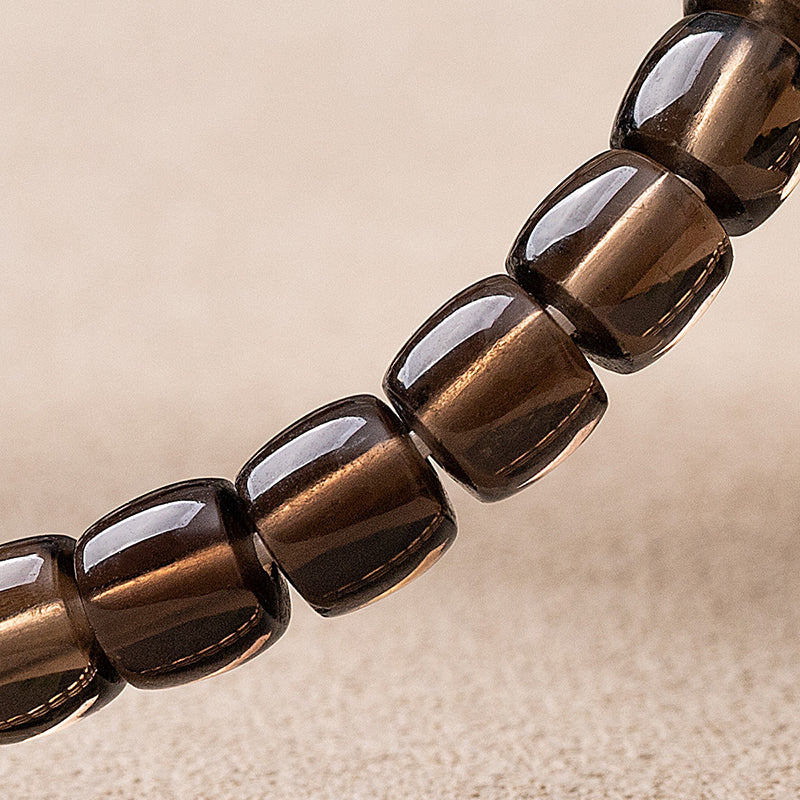 Natural Smoky Quartz Barrel Bead Bracelet - Simple Unisex Single Strand