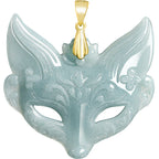 Natural Ice Blue Jadeite Fox Mask Pendant – Genuine A-Grade Blue Water Jade with S925 Silver, Unisex Talisman Necklace for Luck & Protection