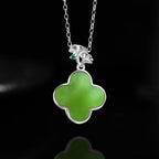 Natural Spinach Green Aged Hetian Green Jade Four-Leaf Clover Pendant with S925 Silver for Women