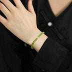 Women’s Genuine Aged Green Hetian Jade Bamboo Bracelet– Handcrafted Jade Jewelry