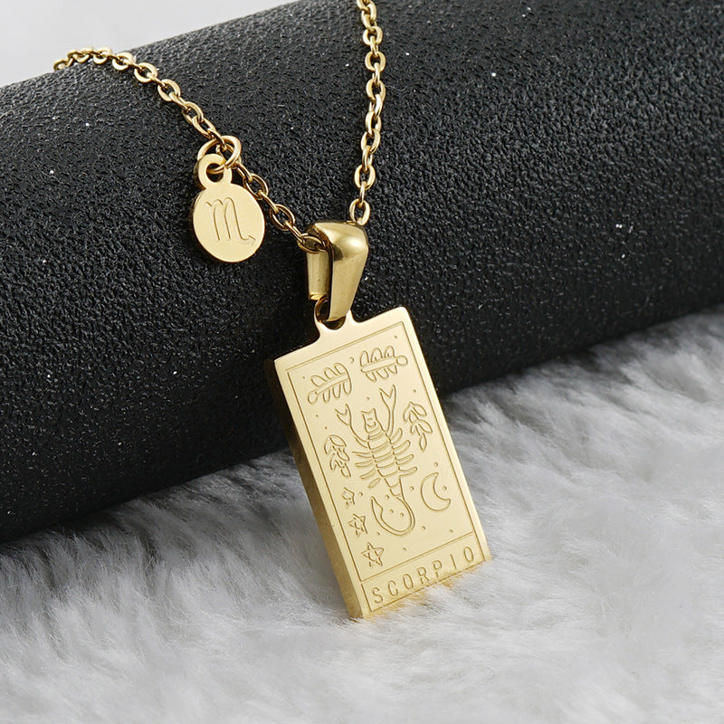 12 Zodiac Sign Pendant Necklace – 18K Gold-Plated Titanium Steel