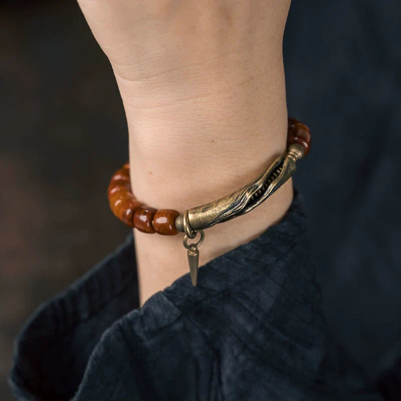 Tibetan Handmade Yak Bone Beaded Bracelet with Vintage Brass for Men and Women