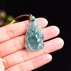 Natural Ice Blue Jadeite Cai Shen Pendant – Genuine A-Grade Blue Water Jade, Wealth & Prosperity Talisman for Men & Women