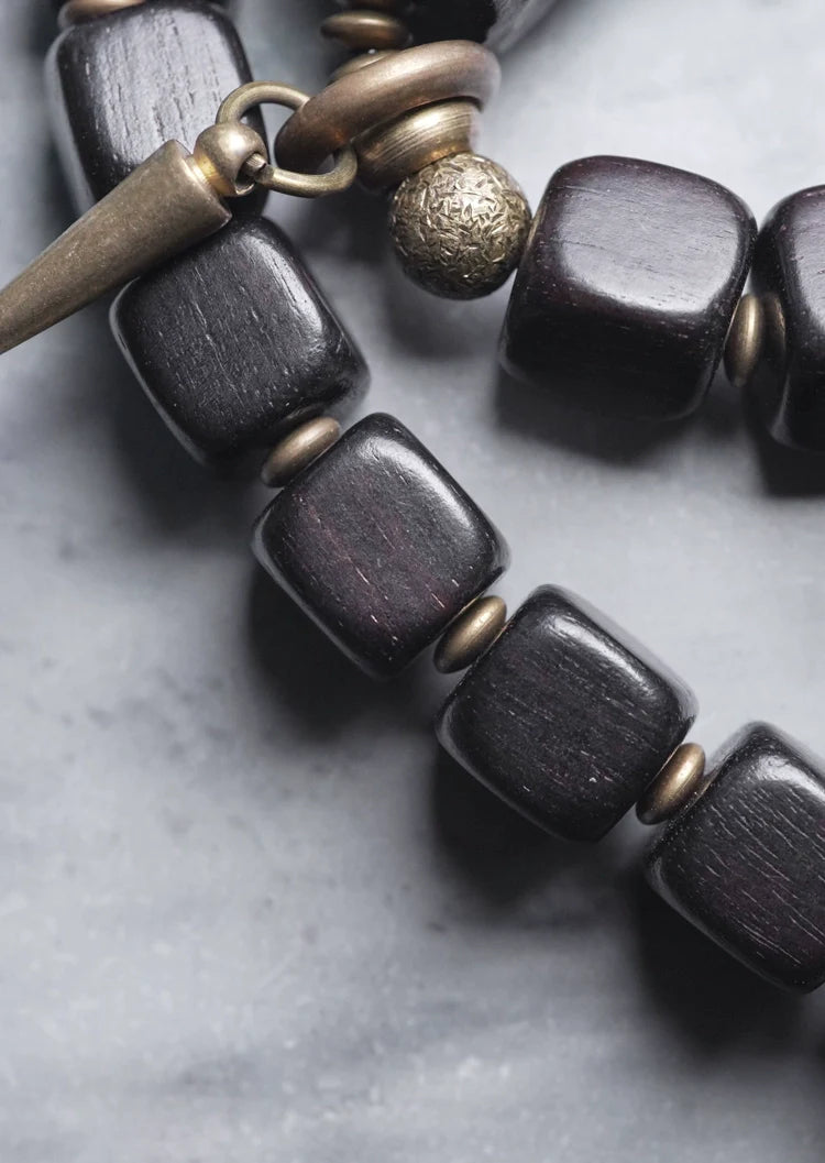 Double-Layer Black Rutilated Quartz & Ebony Wood Bracelet Men’s Vintage Protection Beads