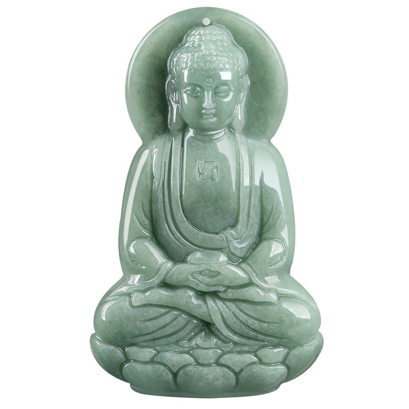 Natural Jade Amitabha Buddha Pendant Standing Buddha Jadeite Necklace