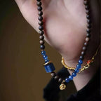 Natural Kyara Agarwood Micro Bead Bracelet with Blue Kyanite Crystal – Double Wrap (4mm Beads)