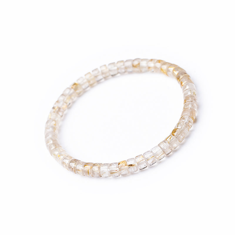 Natural Crystal Rutilated Quartz Bracelet - Precision Cut 3x6mm Beads