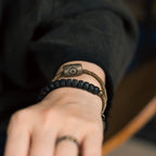 Tibetan Handmade Double-Wrap Coconut Shell & Brass Dzi Bracelet · Earthborn Wisdom, Sacred Protection