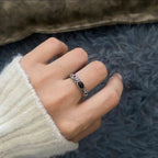 Adjustable S925 Silver Ring Vintage Sterling Silver Open Ring with Red Agate