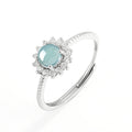 Natural A-Grade Blue Water Jadeite Adjustable Ring for Women – S925 Silver, 5.0mm Cabochon Stone