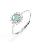 Natural A-Grade Blue Water Jadeite Adjustable Ring for Women – S925 Silver, 5.0mm Cabochon Stone