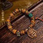 Tibetan Camel Bone Bead Bracelet with Old Copper Inlay – Handcrafted Tibetan-Style Prayer Bead Bracelet
