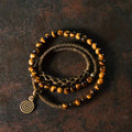 Vintage Multi-Layer Tiger Eye Beaded Bracelet Handmade Brass Accent Jewelry for Men & Women